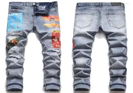 Men039s Jeans Uomo Casual Regular Fit Pantaloni elasticizzati strappati dritti Pantaloni lunghi Moda7841014