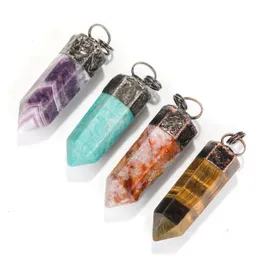 Pendant Necklaces Ring Large Amethyst Point Antique Bronze Rose Gold Gunmetal Plated Healing Crystal Quartz Amazonite/Tiger Eye/Agate