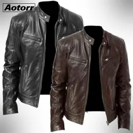 Mens Leather Faux Fashion Jacket Slim Fit Stand Collar PU MANA ANTIWIND MOTORCYCLE LAPEL Diagonal dragkedja Jackor Män 5xl 231129