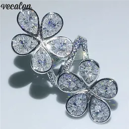 Anello Vecalon Big Flower in argento sterling 925 con goccia d'acqua, fidanzamento con diamanti, anelli per fedi nuziali per donne, gioielli con dita296O