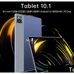 Tablet Pc 10.1 pollici 10 Core 12Gbadd256Gb Android 12 Wifi 8000Mah Batteria Dual Sim Fotocamera Bluetooth 4G 5G Smart 10.1 pollici Chiamata Telefono Tab Otjfg
