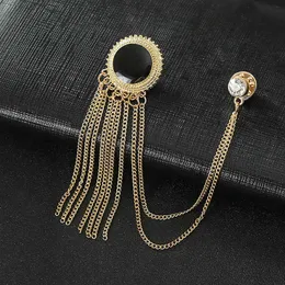 Fashion Men's Gold Tassel Brooch Personality Trend Suit Accessories Chain Pin