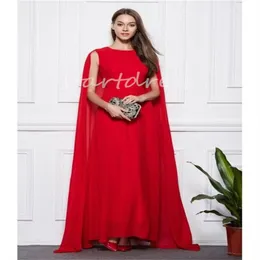 Elegant Red Evening Dress With Cape O Neck Sleeveless Plus Size Dubai Abaya Prom Dress Floor Length Women Formal New Year Party Dress 2024 Special Occasion Celebrity