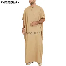 Robes masculinos 2023 homens fino jubba thobe islâmico árabe kaftan sólido curto sle solto vestes médio oriente abaya masculino caftan S-5XL l231130