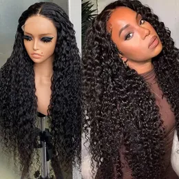 Malaysian Peruvian Indian Brazilian 200% Density Thick 1b Natural Black Deep Wave 6x6 HD Lace Closure Wig 28 Inch 100% Raw Virgin Remy Human Hair