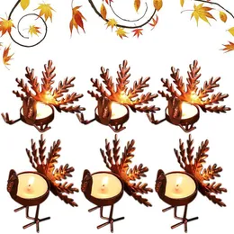 Dekorativa blommor Thanksgiving Candle Holder 6 PCS Bronze Färdiga metallvotiva innehavare som sitter stående Turkiet Autumn