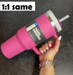 DHL 40oz Hot Pink Mugs Stainless Steel Tumblers Mugs Cups Handle Straws Big Capacity Beer Water Bottles Outdoor Camping with Clear/Frosted Lids e1130
