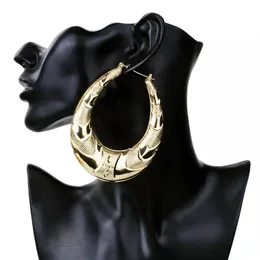 Whole- Gold Large Big Metal Circle Bamboo Hoop Earrings for Women Jewelry Fashion Hip Hop Exaggerate Earring261p