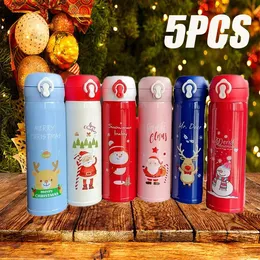 Water Bottles 5PCS Christmas Cartoon Cute Thermal Mug Stainless Steel Insulated Outdoor Sports Riding Children s Gift 231129
