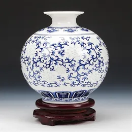 Вазы Цзиндэчжэнь, фарфоровая ваза с рисовым узором, гранатовая ваза, антикварная сине-белая костяная фарфоровая ваза, украшенная керамикой221C