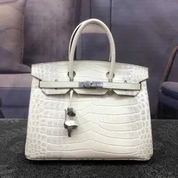 Wholesale Top Original Hrem Brikis's tote bags online shop Leather Womens Bag 2023 Versatile Crocodile Handheld Buckle Medium Himalayan With Real Logo