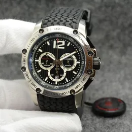 6 цветов Мужские наручные часы 45 мм Кварцевый хронограф Superfast Белый циферблат с резиновым ремешком Мужские часы Часы из нержавеющей стали Золото Case223r