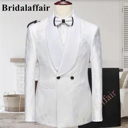 Men's Suits Bridalaffair 2023 Tailor-Made Bright White Patterned Fabric Wedding Men Suit Slim Fit Tuxedo Three Pieces Groom Prom Blazer