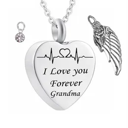 I Love You Forever Grandma Birthstone Ashes Heart Pendant Memorial Urn Necklace Angel Wing Stainless Steel Waterproof Cremation Je183v