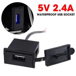 Upgrade 12V/24V Single USB Car Charger Socket 5V 2.4A Power Adapter Multiple Protection Square Shape Waterproof for Motorcycle RV Boat