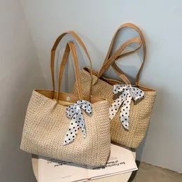 Borse da sera Borse eleganti da donna con fiocco Borsa con manico superiore Borsa da spiaggia da viaggio da donna di grande capacità Borsa da spiaggia semplice per ragazze alla moda con spalla in paglia sotto le ascelle