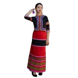 Folk dance stage wear Ethnic style costumes embroidered top+ skirt sets Oriental dress Thailand festival performance clothing adult women