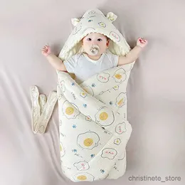 Filtar Swaddling Cotton Flanell Baby Filt Swaddle Hooded Cartoon Bear Print Winter Warm Baby Quilt Fleece Thicked Newborn Sleeping Bag 2023 R231130