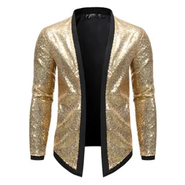 Herren Anzüge Blazer Shiny Gold Pailletten Blazer Jacke Männer Slim Fit Strickjacke Nachtclub Party DJ Bühne Sängerin Tanz Show kostüm Homme 231129