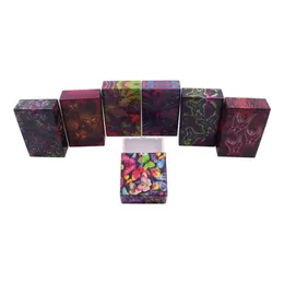 Colorful Butterfly Pattern Plastic Cigarette Case Herb Tobacco Spice Miller Storage Box Portable Automatic Flip Stash Cases Smoking Holder Container DHL