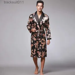 Erkekler Cüppeler Erkekler Yaz Sonbahar Kimono Banyo Born Robi İpek Saten Altın Ejderha Uzun Boşluk Artı Beden Pansuman Diz Uzunluğu Siyah Sijiz L231130