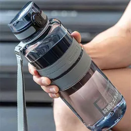 Stor kapacitetsvattenflaska 1L 1 5L 2L Sportflaskor med rep utomhus fitness som kör gymträning bpa plastkettle 210907270o
