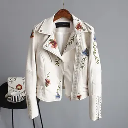 Women's Leather Faux Leather Punk Style Faux Soft Leather Jacket Women Embroidery Floral Faux Leather Jacket Pu Motorcycle Epaulet Zipper Outerwear 231129