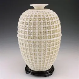 Raro oriental antigo artesanal dehua cerâmica oco grande vaso288U