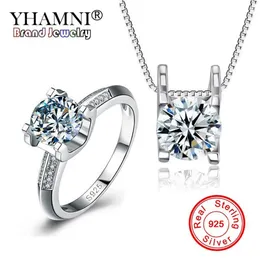 Yhamni luxo original 925 prata esterlina jóias conjuntos de casamento topo sona cz zircônia jóias anel colar acessórios conjuntos tdz037315t