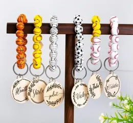 6 Styles Beaded Bracelet Keychain Pendant Party Favor Sports Ball Soccer Baseball Basketball Wooden FY3666