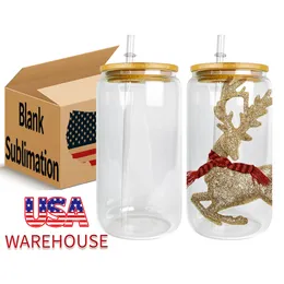 Warehouse US Spedizione veloce Trasparente 16 once Sublimation Blanks Can a forma di bevande berrette lattine di bicchiere di birre di soda pop bicchieri SS0430 SS0430