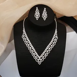 Chains Simple Sumptuous Bridal Wedding Prom Jewelry Crystal Shiny Rhinestone Diamante Necklace & Earrings For Women Gifts Set