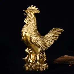 Dekorativa föremål Figurer Mässing Rooster Cock Figur Statue Chinese Lucky Fengshui Ornament för hemmakontorsbutik Desktop Decoration Handgjorda hantverk 231129