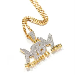 Iced Out Zircon Letter Motivated by Money Pendant Necklace Two Tone Plated Micro Paled Lab Diamond Bling Hip Hop Jewelry Gift212V