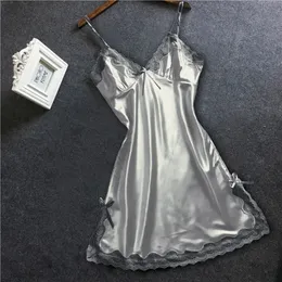 Seksi set saten gecelik bayan bowknot dantel iç çamaşırı spagetti kayış gece dres nighties kolsuz pijama geceleri 231129