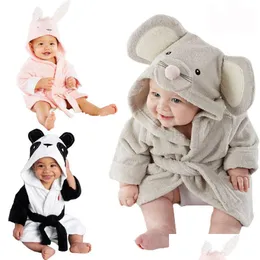 Rompers New Baby Kids Animal Cartoon Hooded Bath Towel Bathrobe Wrap Bathing Robe Boy Winter Clothes Infant Hoodies 6M-5Y Drop Deliver Dhz8D