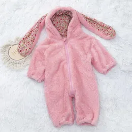 Set di abbigliamento Inverno Neonate Simpatico coniglio Pagliaccetto Slouchy Comodo Cerniera nata Tuta Pigiama con cappuccio Bambino Peluche Homewear Abiti 231130