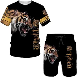 Vår/sommar ny kort ärmuppsättning Tiger Print digital tryckning Kort ärm shortsuppsättning