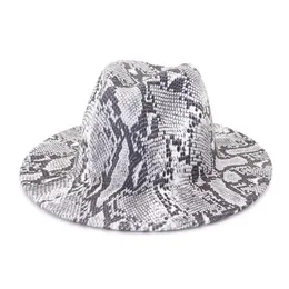 Yılan Baskı Caz Kovboy Şapkası Kadınlar Erkekler Sonbahar Kış Moda Yün Geniş Kapan UNISEX Bowler Fedora Şapkaları