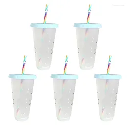 Tumblers 1/5PCS Straw Cup With Logo And Scale Reusable Colour Magical Plastic Cold Water Color Changing Tumbler Discoloration