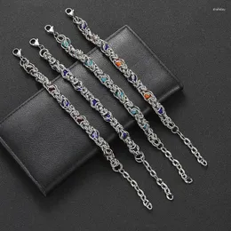Charm armband vintage tillbehör dominerande blå sten tung industri armband för män mode smycken rostfritt stål tidvattnet mäns kedja
