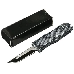 New Arrival Small Auto Tactical Knife 440C Two-tone Tanto Point Blade Carbon Fiber Zinc-aluminum Alloy Handle EDC Pocket knives