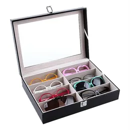 Brillen-Sonnenbrillen-Aufbewahrungsbox mit Fenster, Kunstleder, Brillen-Vitrine, Aufbewahrungsbox, Organizer, Sammler, 8 Fächer, Sonnenbrillen s212W