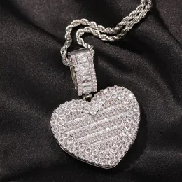 Personalizzato Po di grandi dimensioni può aprire la collana con ciondolo a cuore uomo donna Hip Hop Bling ghiacciato gioielli con retro solido per regalo268e