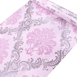 Avrupa Stil 3D Victoria Damask Duvar Kağıdı Yatak Odası Duvarları İletişim Kağıt Metalik Beyaz Pembe Altın Kendi Kendinden Yapıştırıcı Duvar Kağıtları251F