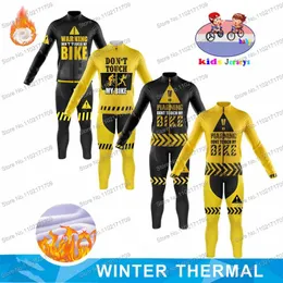 Racing Sets Kids Warning Don't Touch My Bike Funny Cycling Jersey Winter Thermal Set Children Yellow Clothing Long Sleeve Shirt