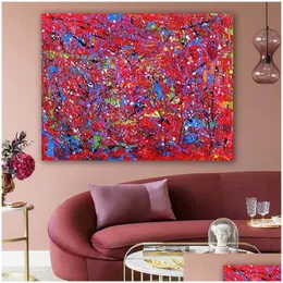 Målningar abstrakt iti väggdekor modern canvas tryckt röd blå linje oljemålning konstbilder för vardagsrumsaffischer oramramad dro dh1rl