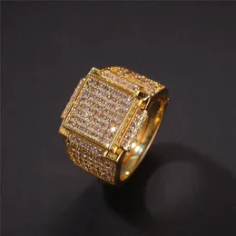 Hiphip 18K黄色の金色のメッキダイヤモンドリングのための最高品質のFashaion Hip Hop Accessories CZ Gems Ring Whole2357