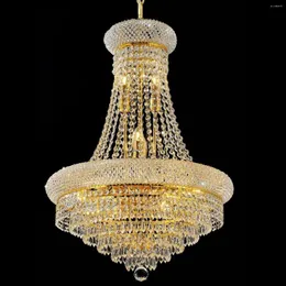 Lustres Golden Finish Classic Empire Style K9 Drop Crystal Chandelier Teto Luminária para sala de estar foyer jantar corredor