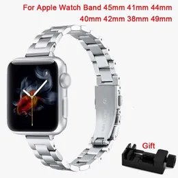 Edelstahl-Gliederarmband für Apple Watch Band 6 7 8 9 SE 40 mm 41 mm 44 mm 45 mm 49 mm Damen Slim Strap iWatch 5 4 Zubehör